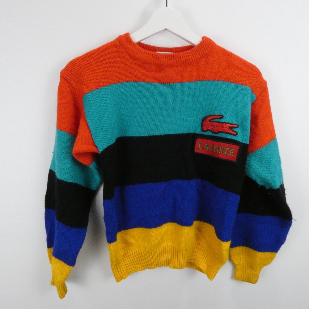 Izod Lacoste Sweater Youth S (8-10) Striped Rainbow Retro Crewneck VINTAGE 80s